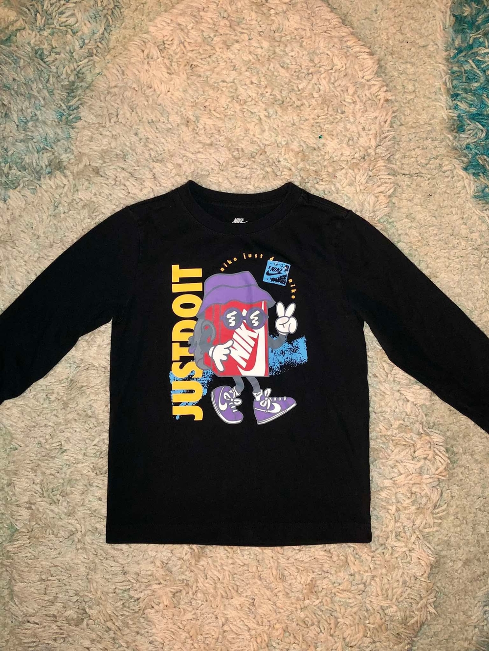 Nike Black Long-Sleeve 'Just Do It' Graphic Tee with Purple Accents